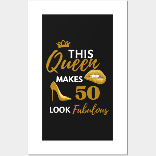 Cute Afro Queen Birthday Quote 50th and fabulous Cool Heels fifty birthday Gift For Her Posters and Art